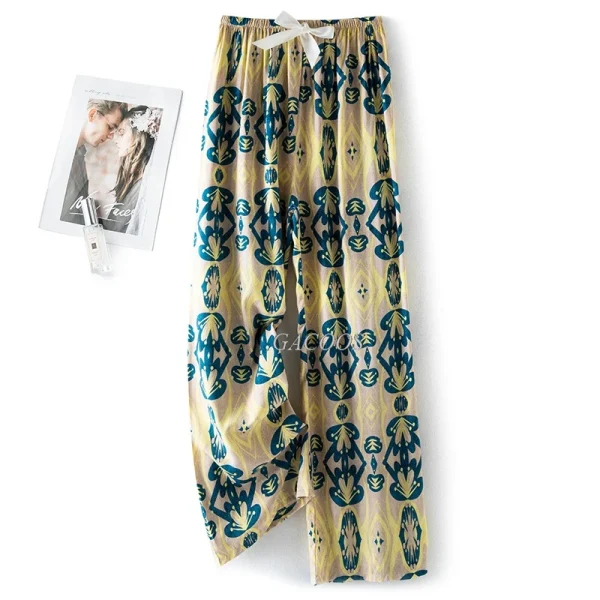 Nuovo stile Boho donna floreale bohemien pantaloni a gamba larga Lady elastico in vita pantaloni larghi da spiaggia per le vacanze pigiama in viscosa 4
