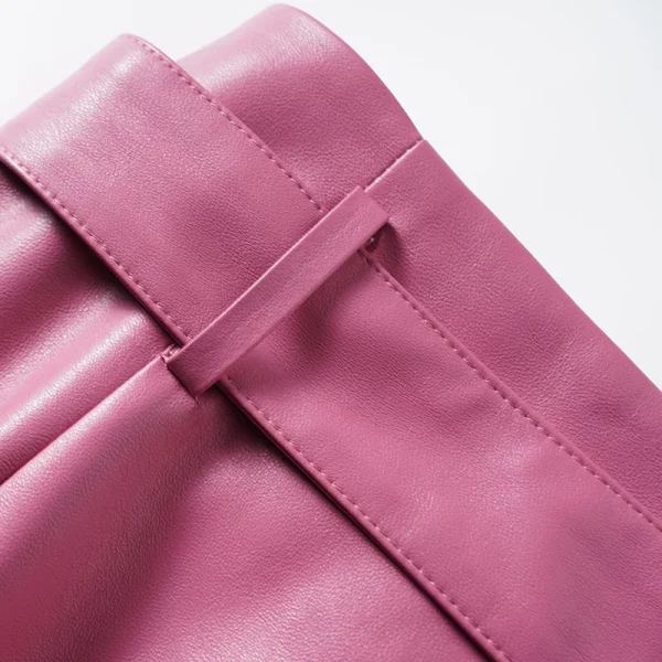 Gonna in vera pelle rosa moda donna a vita alta gonna morbida in pelle di pecora divisa sui fianchi gonna di media lunghezza slim fit primavera autunno 5
