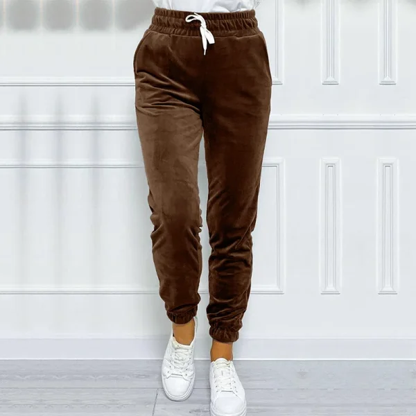 Pantaloni jogger in velluto con coulisse solido, pantaloni comodi e versatili per l'autunno e l'inverno, abbigliamento da donna 4