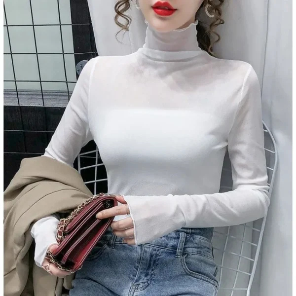 Magliette da donna Maglia 2025 Dolcevita Vestiti Slim Tees Pianura Top femminili Sexy Alta all'ingrosso Vecchie magliette Lusso di alta qualità O 1