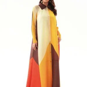 TIANPEI colletto rovesciato pieghettato manica lunga monopetto stampato abito donna 2024 Abaya moda originale Designer cappotti lunghi 1