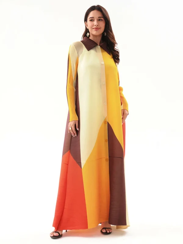 TIANPEI colletto rovesciato pieghettato manica lunga monopetto stampato abito donna 2024 Abaya moda originale Designer cappotti lunghi 1