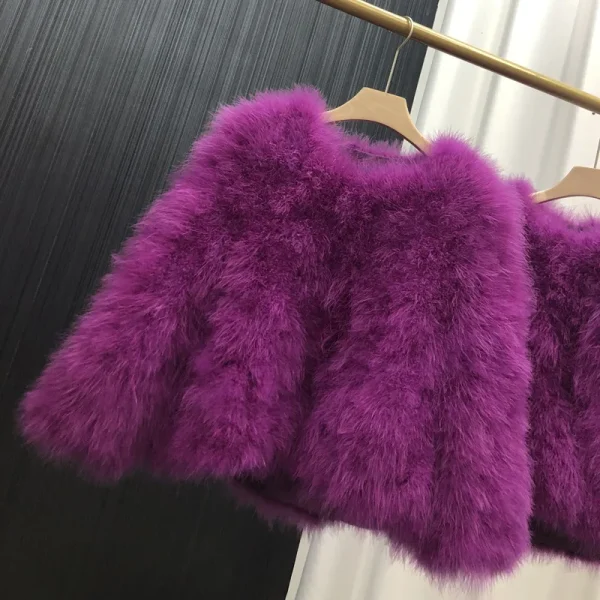 Cappotto di piume di struzzo per donna Cappotti di pelliccia naturale al 100% O Collo Manica lunga Donna Nightclub Giacche di tacchino Moda invernale 5