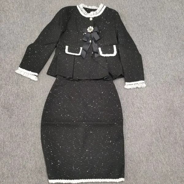 UNXX vestito aderente di lana donna inverno Sashe abiti da festa lucido dritto o-collo abbottonare elegante Midi abiti vestito a due pezzi 6