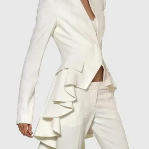 2025 Blazer Donna Autunno Primavera Manica lunga Colletto alla coreana Cappotto solido Giacche da strada sottili Blazer con coda di volant vintage Capispalla 1