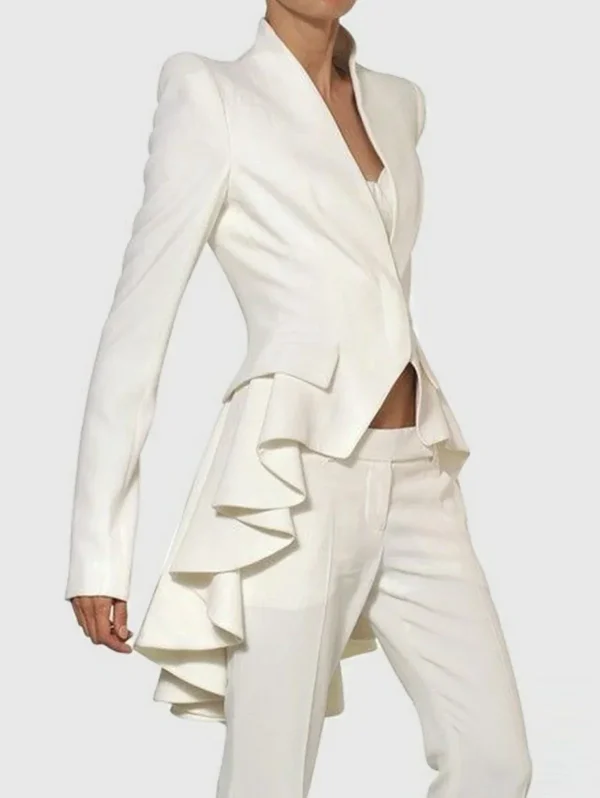 2025 Blazer Donna Autunno Primavera Manica lunga Colletto alla coreana Cappotto solido Giacche da strada sottili Blazer con coda di volant vintage Capispalla 1