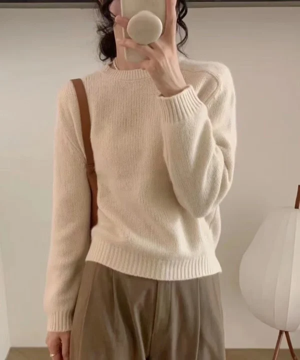 Maglione di cachemire di alta qualità ~ autunno maglione girocollo da donna pullover allentato maglione con fondo in maglia di lana lazy wind top 4