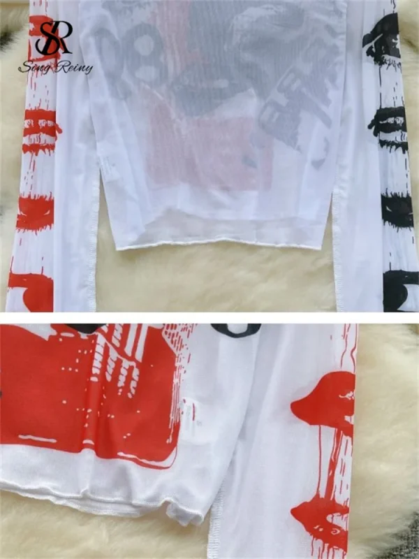 SINGREINY Ins Moda Streetwear Magliette e camicette Lettera Pittura Stampa Americana Retro T-Shirt Delle Donne 2024 Autunno Nuovo Sottile Causale Nozioni di Base Magliette e camicette 6