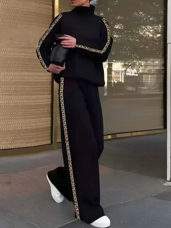 Missuoo 2025 Set di pantaloni casual primaverili per donna Felpa ampia con vestibilità ampia a righe laterali Camicia con colletto alla coreana Top e pantaloni a vita alta 4