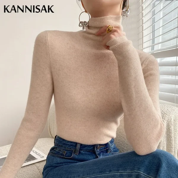Maglione da donna Slim Fit Autunno Inverno Dolcevita Pullover in maglia Maglioni solidi di base 2025 Camicie con fondo elasticizzato primaverile Maglieria 2