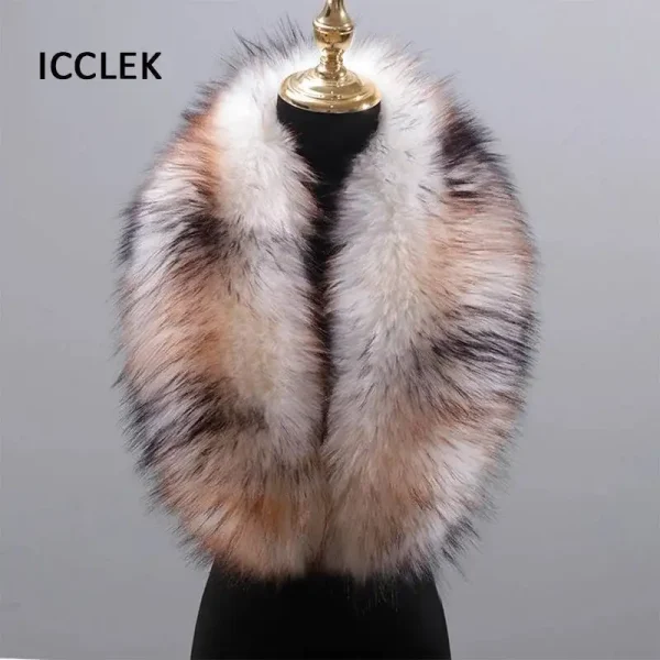 Colletto in pelliccia sintetica da donna scialle caldo invernale sciarpa imitazione collo di pelliccia di procione giacche cappotto cappello striscia collo di pelliccia finta di grandi dimensioni 3