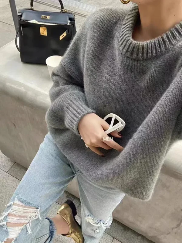 Maglione di cashmere allentato di grandi dimensioni donna coreana di media lunghezza 100% pura lana merino lavorata a maglia pullover francese 2024 maglione autunno inverno 6