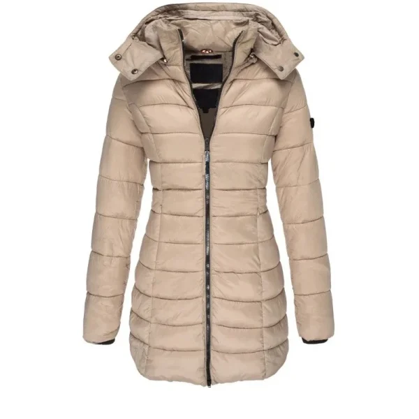Inverno Addensare Caldo Parka da donna Cerniere in tinta unita Cappotti Manica lunga Imbottito Puff Giacca di media lunghezza Sottile Felpa con cappuccio femminile Parka 6