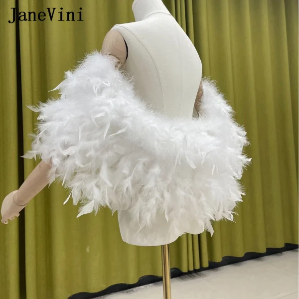 JaneVini Bianco Vere Piume di struzzo Scialle da sposa Donna Matrimonio Bolero Mariée Pelliccia invernale Mantelle da sposa Avvolge Coprispalle Coprispalle 4