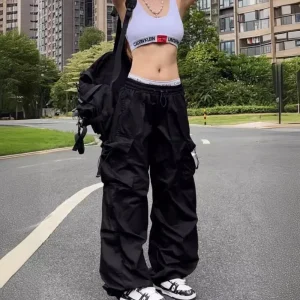 Pantaloni cargo a gamba dritta larghi stile americano vintage Tasca di sensibilità per uomo e donna Pantaloni estivi Y2K Gamba larga Casu 1