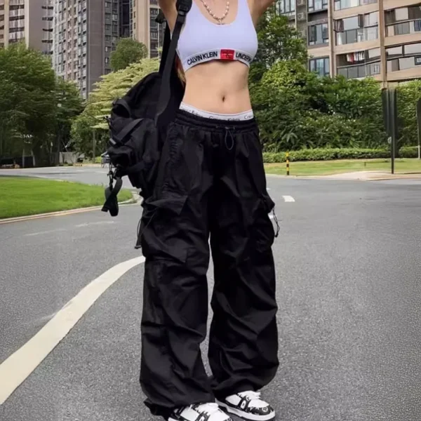 Pantaloni cargo a gamba dritta larghi stile americano vintage Tasca di sensibilità per uomo e donna Pantaloni estivi Y2K Gamba larga Casu 1