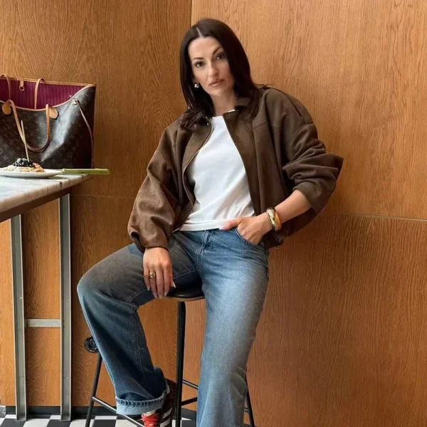 Nuove giacche da donna 2025 Moda autunnale Maniche a pipistrello larghe Giacche da donna eleganti Chic Street Youth Autunno Maniche lunghe Cappotti 5