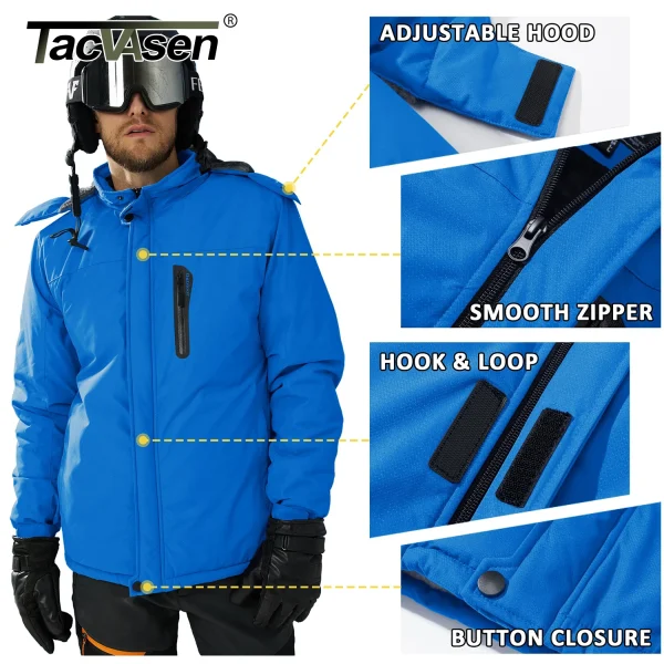 TACVASEN Giacca invernale da sci e snowboard addensata Giacca da trekking impermeabile in pile da uomo Giacca a vento da trekking in montagna all'aperto Parka 5