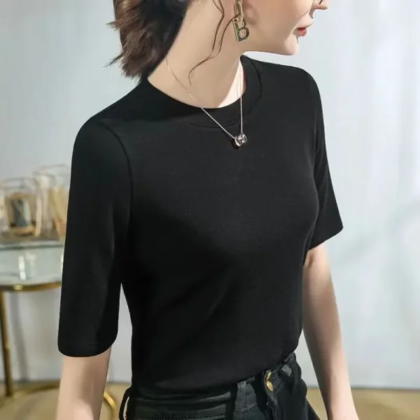 T-shirt senza maniche da donna nuovo stile coreano Manica a cinque quarti Strato base in tinta unita Top dimagrante versatile 3