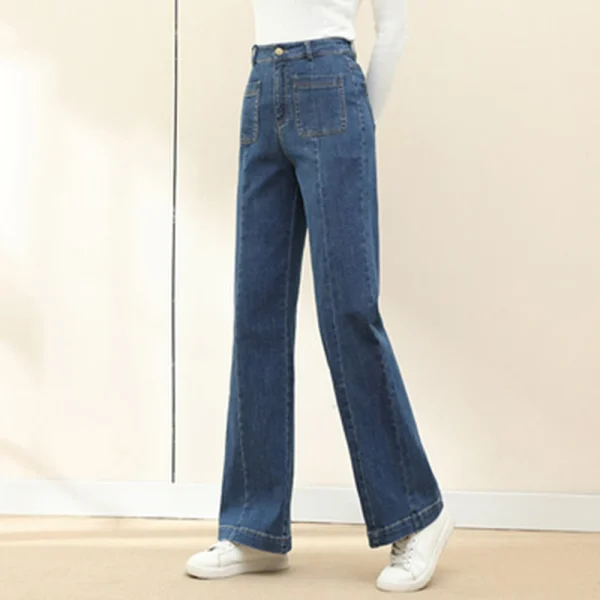 Jeans in Denim a gamba larga in velluto da donna, elasticizzato caldo addensato, tasche grandi, vita alta, moda, Jeans in pile invernale, primavera autunno 4