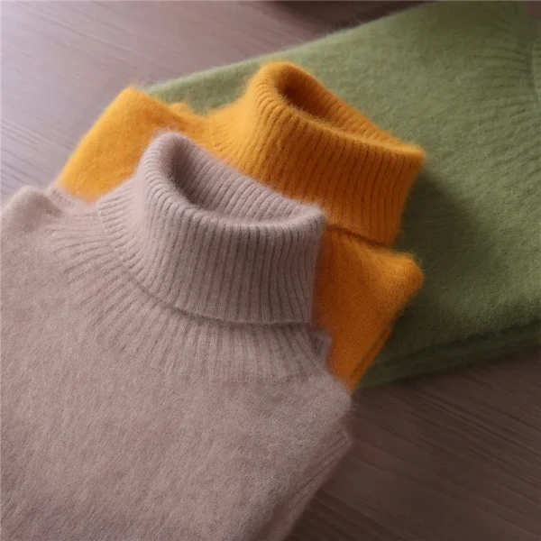 Maglione in cashmere visone autunno e inverno Maglione pullover a collo alto da donna Cappotto in lana con fondo ampio Caldo taglie forti 4