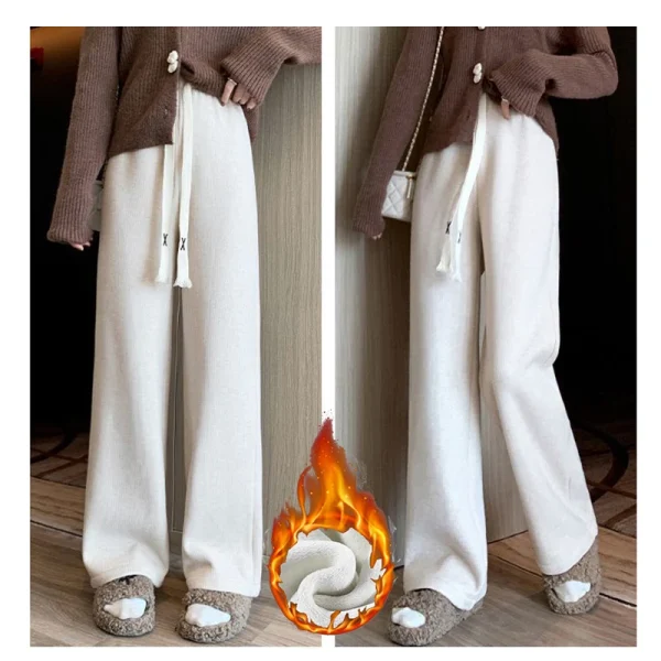Pantaloni in peluche larghi a vita alta da ragazza invernale Pantaloni termici caldi a gamba dritta femminile Pantaloni casual con coulisse coreani da donna 6