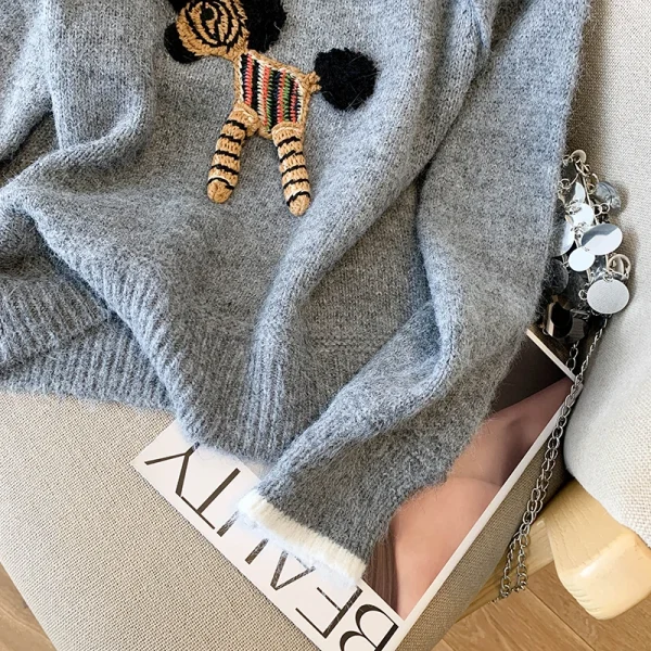 Maglieria da donna grigia cartone animato girocollo manica lunga Y2K estetica giapponese Harajuku carino casual autunno inverno maglione vestiti 4