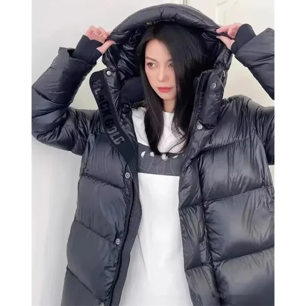 Giacca invernale imbottita in cotone sciolto da donna Cappotto lungo sopra il ginocchio da donna coreano imbottito in cotone caldo nero con cappuccio femminile 3