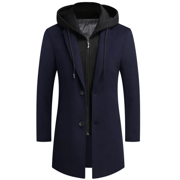 DIMUSI Giubbotti di lana con cappuccio da uomo invernali Casual Collo a sciarpa medio lungo Cappotto di lana spessa di cotone Trench di lusso maschile 3