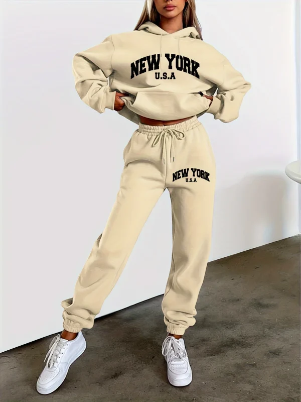 Felpe con cappuccio da donna + pantaloni della tuta Set Hip Hop Street Felpa con cappuccio stampata casual Oversize Allentato Nuove felpe Autunno Abbigliamento in pile caldo 2