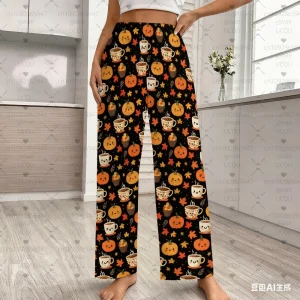 2025 Halloween Zucca Lampada Pigiama Pantaloni Per le donne Autunno Inverno Pigiama Pantaloni Casual Quotidiano Pantaloni Lunghi Uomo Donna Pigiama Pantaloni 1