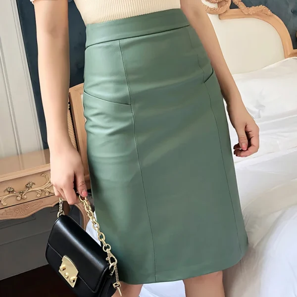 NUOVE Donne di Inverno del Cuoio Genuino Midi Lungo del Pannello Esterno OL Elegante Semplice Sottile Saia Mujer Verde/Nero Sexy Wrap Jupe street Wear Gonne 1