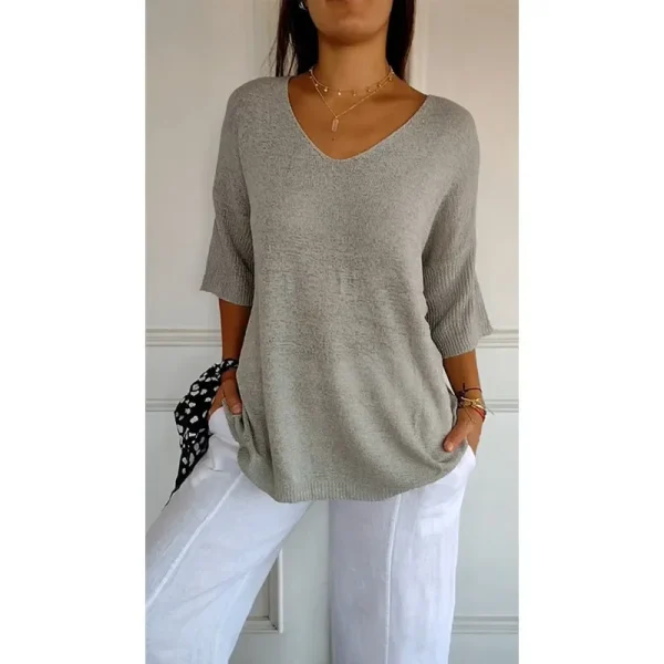 Women's Knitted Base Layer Top Casual Sweater V-Neck Slimming Seven-Half Sleeve Solid Color Top For Summer Thin Section 5