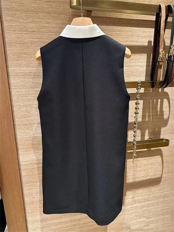 Giunzioni Colletto rovesciato Mini abito da donna Bottoni pieghettati Senza maniche A-Line Abito corto 2025 Autunno Nuovo 2