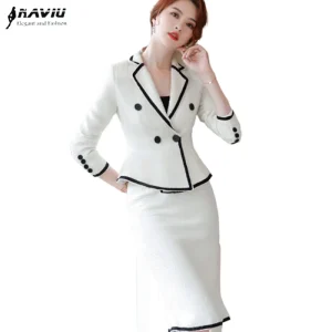 Naviu Abito formale di fascia alta da donna New Fashion Slim Business Manica lunga Giacca e gonna in lana Abbigliamento da lavoro da donna per ufficio 1