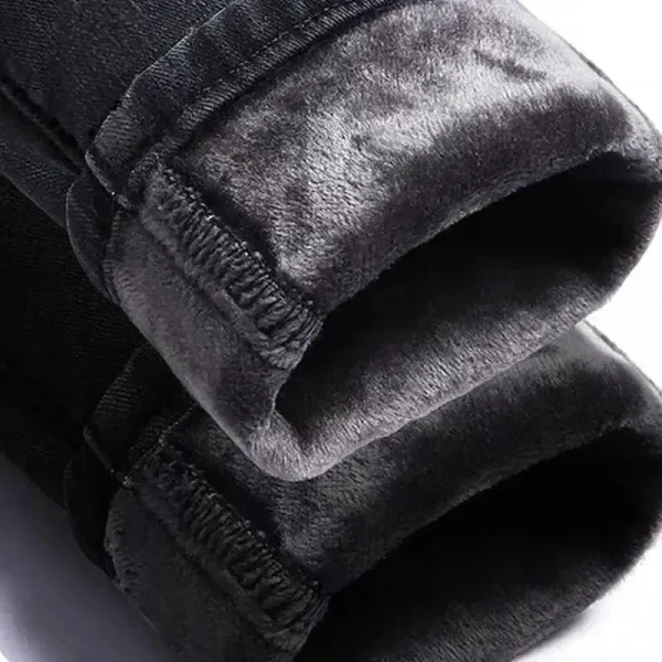2024 Jeans foderati in pile ispessito a vita alta da donna di nuovo stile Pantaloni imbottiti in cotone nero Abbigliamento esterno alla moda 3