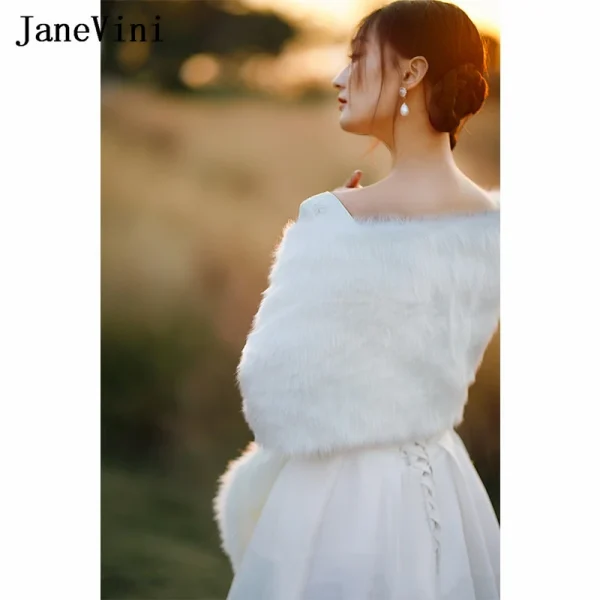 JaneVini Inverno Donna Scialle in pelliccia sintetica Avvolge da sposa Mantello da sposa Abito da sera Scialle da festa Sciarpa Mantello Stola Lady Boleros De Mujer 4