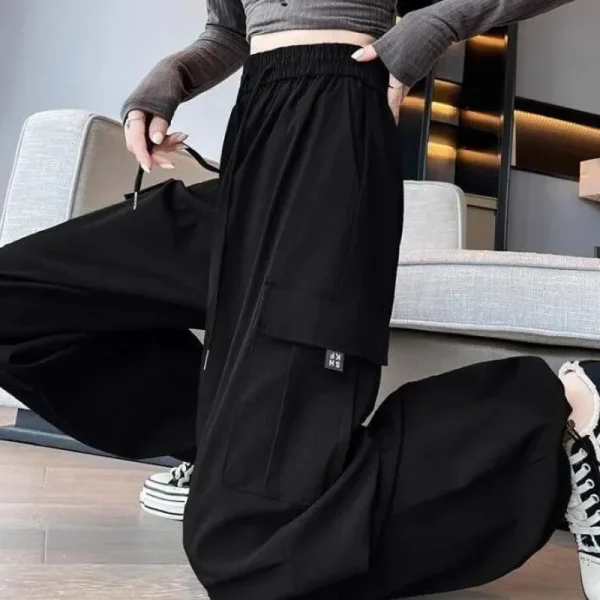 Pantaloni da lavoro rossi casual stile americano Pantaloni da donna a vita alta primavera estate Pantaloni sportivi larghi a gamba larga 3