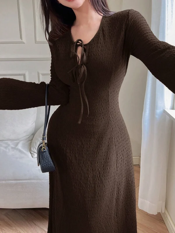 Nuovo abito semplice basic semplice a maniche lunghe da donna elegante autunno e inverno 4