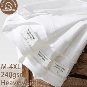 T-shirt tinta unita pesante taglie forti 220gsm per uomo T-shirt estiva a maniche corte in cotone tinta unita Trendy Casual bianco nero Top 1