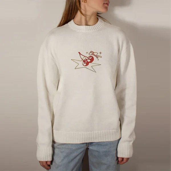 Maglione lavorato a maglia Casual a maniche lunghe con motivo a ciliegia invernale da donna O collo moda coreana Y2K Pullover con personalità allentata in stile pigro 5
