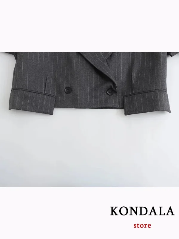 KONDALA Casual nero a righe vestito da donna con scollo a V Blazer con bottone singolo pantaloni larghi dritti moda 2023 autunno Office Lady Set 4
