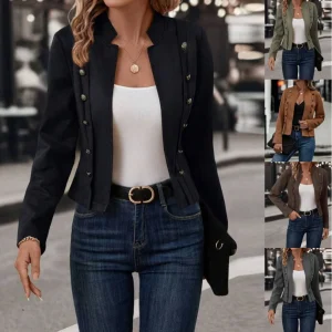   Giacca da donna in finta pelle scamosciata Giacca aperta sul davanti Cappotto con bottoni doppiopetto Capispalla casual 1