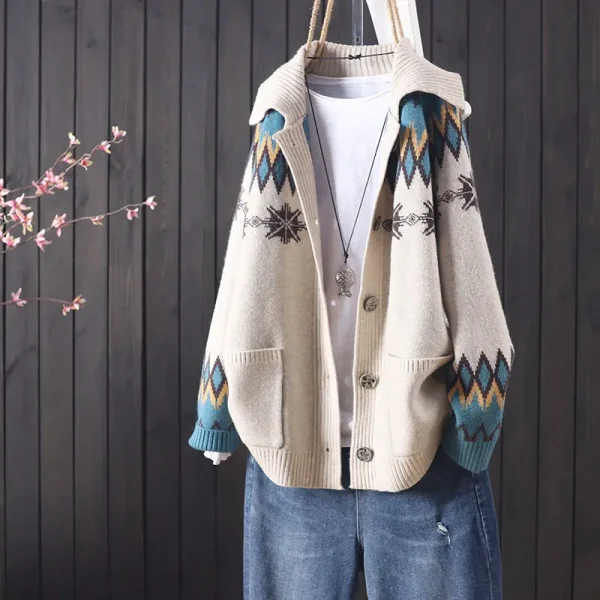 2023 cardigan lavorato a maglia a maniche lunghe con tasca jacquard con bottoni lavorati a maglia autunno e inverno femminile da donna cappotto maglione artistico per pendolari 4