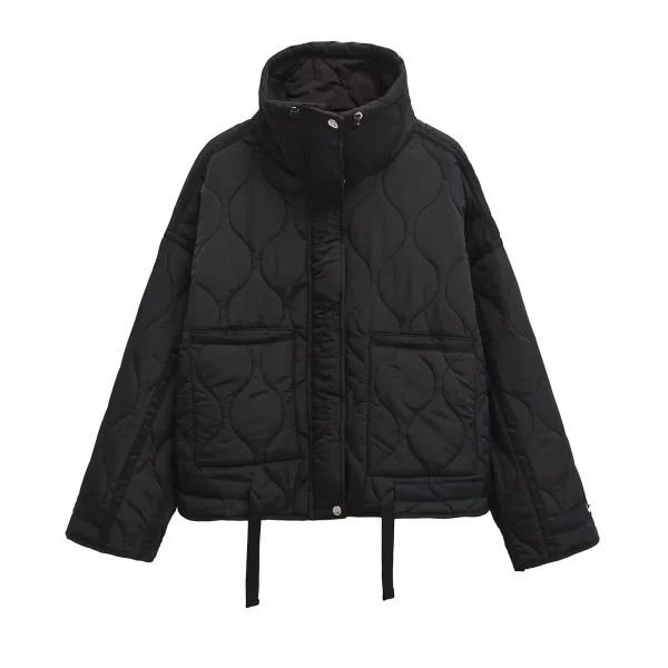 Giacca invernale da donna in cotone con cerniera e coulisse allentata con colletto rialzato in stile europeo e americano 6