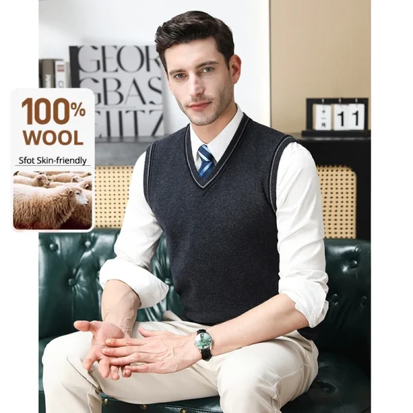 Di fascia alta 100% lana Nuovo autunno inverno marchio di moda maglia pullover maglione gilet slim fit scollo a V senza maniche abbigliamento casual da uomo 6