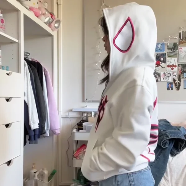 Y2K nuove donne coreane camicia con cappuccio felpa con cappuccio con stampa ragno gotico felpa con zip abbigliamento streetwear vintage abiti hip-hop larghi 3