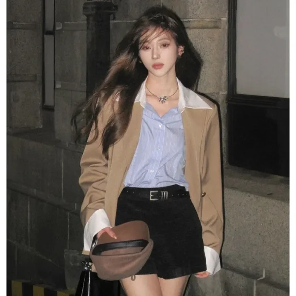 Abiti da donna Blazer tinta unita Design Sense gilet irregolare gonne a coda di pesce a metà corpo temperamento coreano di alta qualità tre pezzi 4