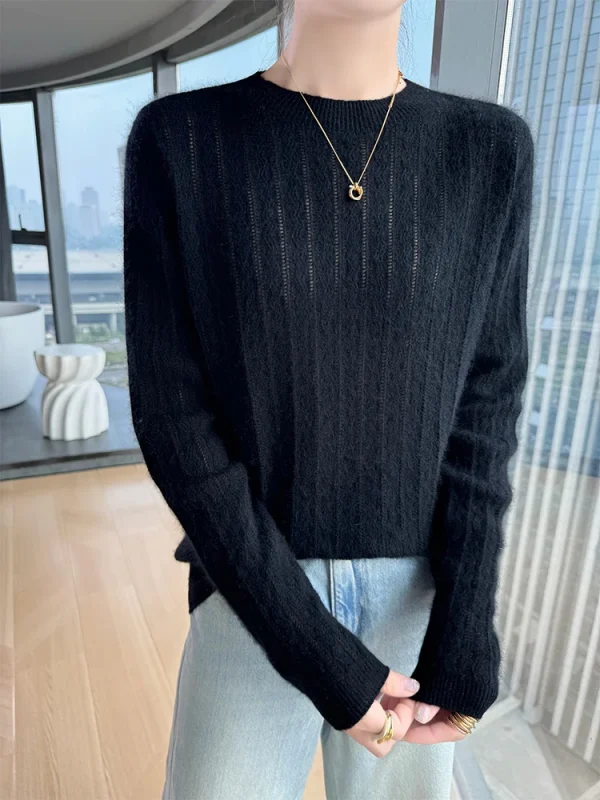 Autunno Inverno Maglione Pullover da donna 100% lana merino Maglione O-Collo Abbigliamento Jacquard Moda quotidiana All'interno Unisciti in maglia ritagliata 5