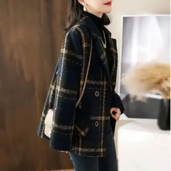 Cappotto di lana impiombato scozzese alla moda da donna taglie forti Stile coreano Dimagrante Retro Inverno Nuovo arrivo Capispalla alla moda 3